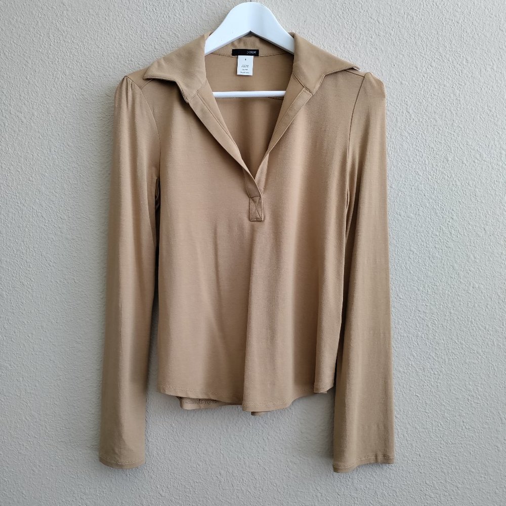 J. Crew Tan V-Neck Polo  Size S